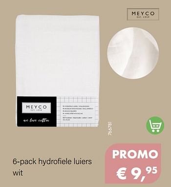 Aanbiedingen 6-pack hydrofiele luiers wit - Meyco - Geldig van 01/02/2022 tot 28/02/2022 bij Multi Bazar