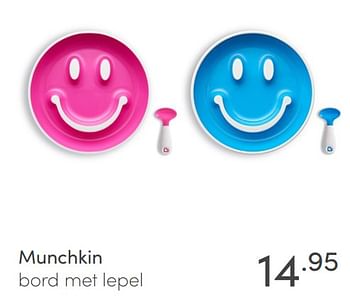 Aanbiedingen Munchkin bord met lepel - Munchkin - Geldig van 30/01/2022 tot 05/02/2022 bij Baby & Tiener Megastore