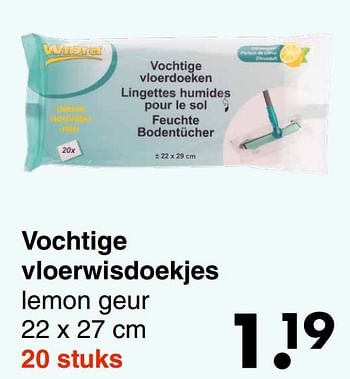 Aanbiedingen Vochtige vloerwisdoekjes lemon geur - Huismerk - Wibra - Geldig van 31/01/2022 tot 13/02/2022 bij Wibra