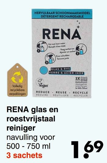 Aanbiedingen Rena glas en roestvrijstaal reiniger - Rena - Geldig van 31/01/2022 tot 13/02/2022 bij Wibra