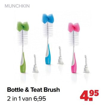 Aanbiedingen Bottle + teat brush 2 in 1 - Munchkin - Geldig van 31/01/2022 tot 26/02/2022 bij Baby-Dump