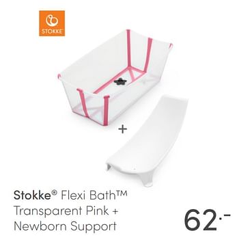 Aanbiedingen Stokke flexi bath transparent pink + newborn support - Stokke - Geldig van 06/02/2022 tot 12/02/2022 bij Baby & Tiener Megastore
