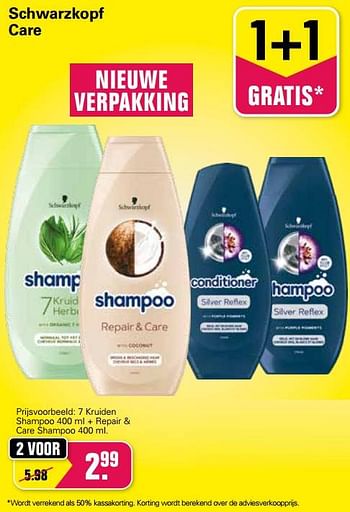 Aanbiedingen 7 kruiden shampoo + repair + care shampoo - Schwartzkopf - Geldig van 02/02/2022 tot 19/02/2022 bij De Online Drogist