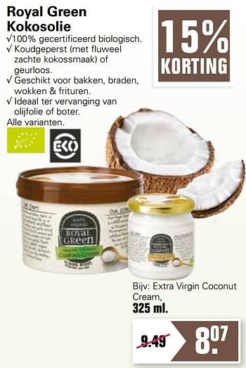 Aanbiedingen Extra virgin coconut cream - Royal Green - Geldig van 02/02/2022 tot 19/02/2022 bij De Online Drogist