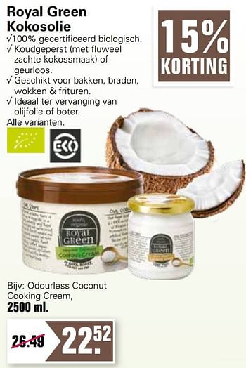 Aanbiedingen Odourless coconut cooking cream - Royal Green - Geldig van 02/02/2022 tot 19/02/2022 bij De Online Drogist
