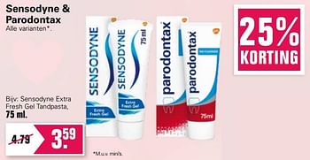 Aanbiedingen Sensodyne extra fresh gel tandpasta - Sensodyne - Geldig van 02/02/2022 tot 19/02/2022 bij De Online Drogist