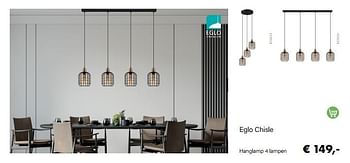 Aanbiedingen Eglo chisle hanglamp 4 lampen - Eglo - Geldig van 14/02/2022 tot 28/03/2022 bij Multi Bazar