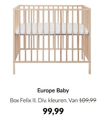 Aanbiedingen Europe baby box felix ii - Europe baby - Geldig van 15/02/2022 tot 14/03/2022 bij Babypark