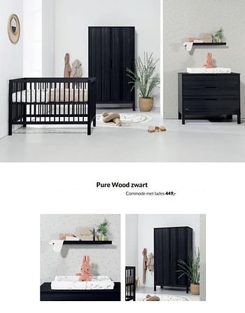 Aanbiedingen Pure wood zwart commode met lades - Huismerk - Babypark - Geldig van 15/02/2022 tot 14/03/2022 bij Babypark