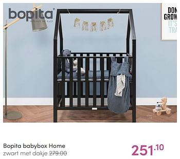 Aanbiedingen Bopita babybox home zwart met dakje - Bopita - Geldig van 20/02/2022 tot 26/02/2022 bij Baby & Tiener Megastore