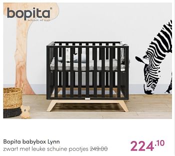 Aanbiedingen Bopita babybox lynn zwart met leuke schuine pootjes - Bopita - Geldig van 20/02/2022 tot 26/02/2022 bij Baby & Tiener Megastore