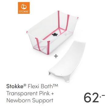 Aanbiedingen Stokke flexi bath transparent pink + newborn support - Stokke - Geldig van 20/02/2022 tot 26/02/2022 bij Baby & Tiener Megastore