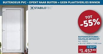 Aanbiedingen Buitendeur dubbel - halfglas antraciet - Stabilotec - Geldig van 01/03/2022 tot 28/03/2022 bij Zelfbouwmarkt