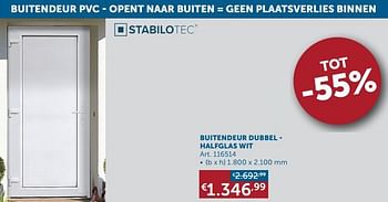 Aanbiedingen Buitendeur dubbel - halfglas wit - Stabilotec - Geldig van 01/03/2022 tot 28/03/2022 bij Zelfbouwmarkt