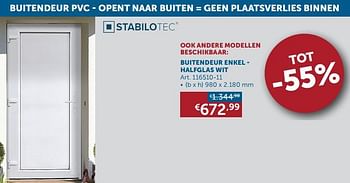 Aanbiedingen Buitendeur enkel - halfglas wit - Stabilotec - Geldig van 01/03/2022 tot 28/03/2022 bij Zelfbouwmarkt