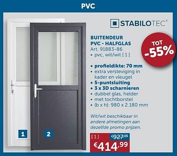 Aanbiedingen Buitendeur pvc - halfglas - Stabilotec - Geldig van 01/03/2022 tot 28/03/2022 bij Zelfbouwmarkt