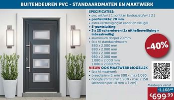 Aanbiedingen Buitendeuren pvc - maatwerk - Huismerk - Zelfbouwmarkt - Geldig van 01/03/2022 tot 28/03/2022 bij Zelfbouwmarkt