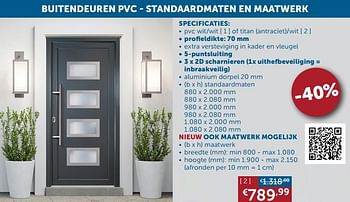 Aanbiedingen Buitendeuren pvc - standaardmaten pvc titan (antraciet)-wit [ - Huismerk - Zelfbouwmarkt - Geldig van 01/03/2022 tot 28/03/2022 bij Zelfbouwmarkt