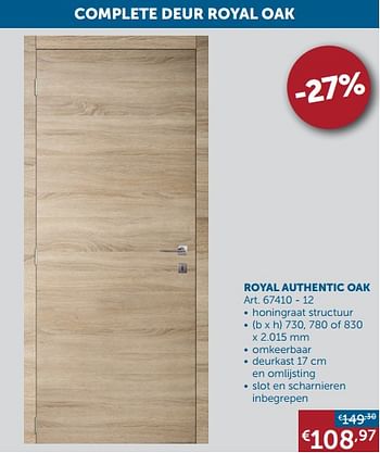 Aanbiedingen Complete deur royal authentic oak - Huismerk - Zelfbouwmarkt - Geldig van 01/03/2022 tot 28/03/2022 bij Zelfbouwmarkt