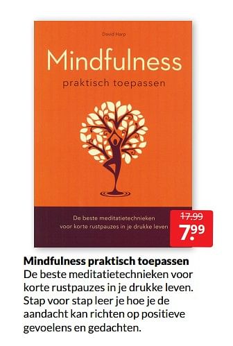 Aanbiedingen Mindfulness praktisch toepassen - Huismerk - Boekenvoordeel - Geldig van 26/02/2022 tot 06/03/2022 bij Boekenvoordeel