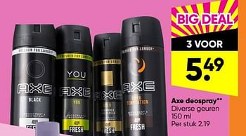 Aanbiedingen Axe deospray - Axe - Geldig van 28/02/2022 tot 13/03/2022 bij Big Bazar