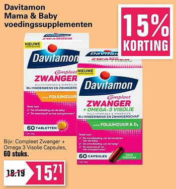 Aanbiedingen Compleet zwanger + omega 3 visolie capsules - Davitamon - Geldig van 23/02/2022 tot 12/03/2022 bij De Online Drogist