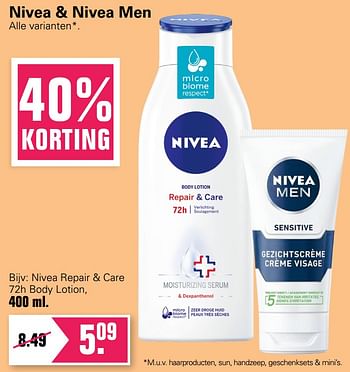 Aanbiedingen Nivea repair + care 72h body lotion - Nivea - Geldig van 23/02/2022 tot 12/03/2022 bij De Online Drogist