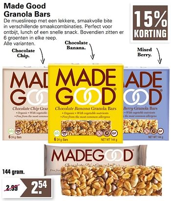 Aanbiedingen Made good granola bars - Madegood - Geldig van 23/02/2022 tot 12/03/2022 bij De Online Drogist
