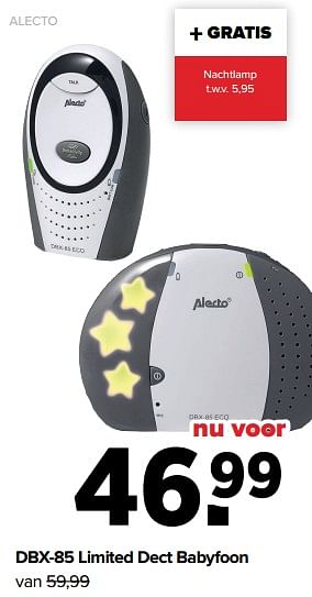 Aanbiedingen Alecto dbx-85 limited dect babyfoon - Alecto - Geldig van 28/02/2022 tot 26/03/2022 bij Baby-Dump