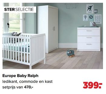 Aanbiedingen Europe baby ralph ledikant, commode en kast - Europe baby - Geldig van 28/02/2022 tot 26/03/2022 bij Baby-Dump