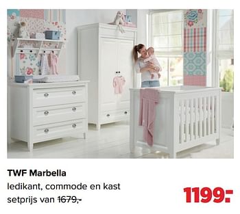 Aanbiedingen Twf marbella ledikant, commode en kast - TWF - Geldig van 28/02/2022 tot 26/03/2022 bij Baby-Dump