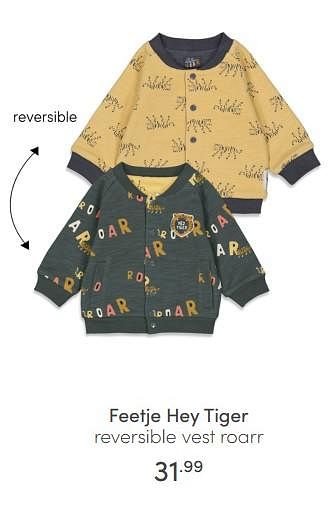 Aanbiedingen Feetje hey tiger reversible vest roarr - Feetje - Geldig van 06/03/2022 tot 12/03/2022 bij Baby & Tiener Megastore