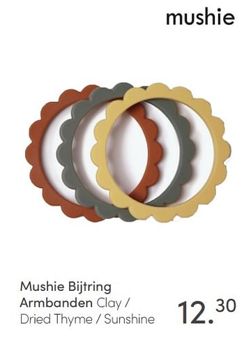 Aanbiedingen Mushie bijtring armbanden clay - dried thyme - sunshine - Mushie - Geldig van 06/03/2022 tot 12/03/2022 bij Baby & Tiener Megastore