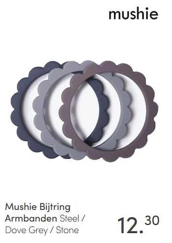 Aanbiedingen Mushie bijtring armbanden steel - dove grey - stone - Mushie - Geldig van 06/03/2022 tot 12/03/2022 bij Baby & Tiener Megastore