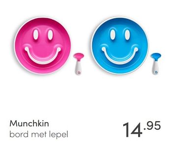 Aanbiedingen Munchkin bord met lepel - Munchkin - Geldig van 06/03/2022 tot 12/03/2022 bij Baby & Tiener Megastore