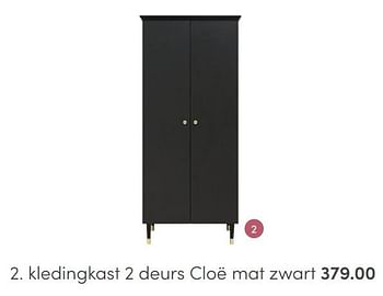 Aanbiedingen Bopita kledingkast 2 deurs cloë mat zwart - Bopita - Geldig van 06/03/2022 tot 12/03/2022 bij Baby & Tiener Megastore