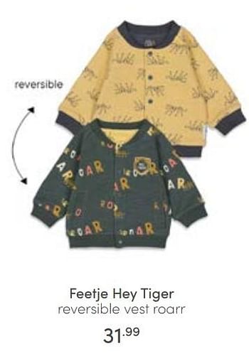 Aanbiedingen Feetje hey tiger reversible vest roarr - Feetje - Geldig van 13/03/2022 tot 19/03/2022 bij Baby & Tiener Megastore