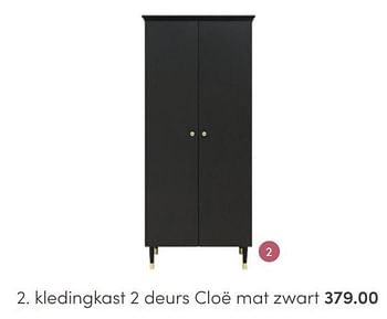 Aanbiedingen Bopita kledingkast 2 deurs cloë mat zwart - Bopita - Geldig van 12/03/2022 tot 19/03/2022 bij Baby & Tiener Megastore