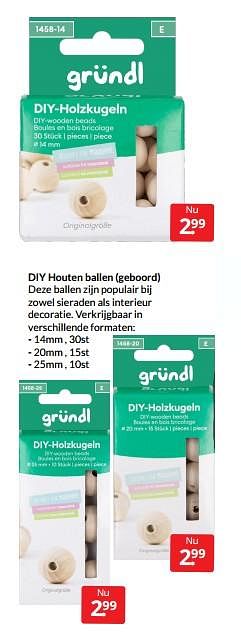 Aanbiedingen Diy houten ballen geboord - Grundl - Geldig van 12/03/2022 tot 20/03/2022 bij Boekenvoordeel
