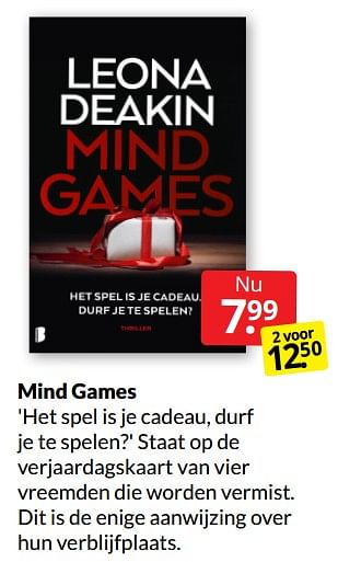 Aanbiedingen Mind games - Huismerk - Boekenvoordeel - Geldig van 12/03/2022 tot 20/03/2022 bij Boekenvoordeel