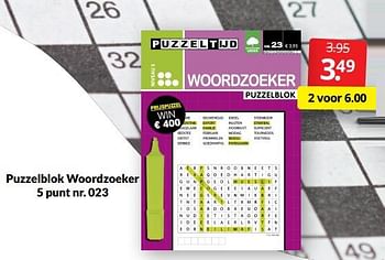 Aanbiedingen Puzzelblok woordzoeker 5 punt nr. 023 - Huismerk - Boekenvoordeel - Geldig van 12/03/2022 tot 20/03/2022 bij Boekenvoordeel