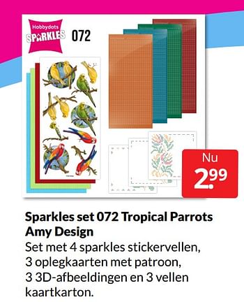 Aanbiedingen Sparkles set 072 tropical parrots amy design - Huismerk - Boekenvoordeel - Geldig van 19/03/2022 tot 27/03/2022 bij Boekenvoordeel