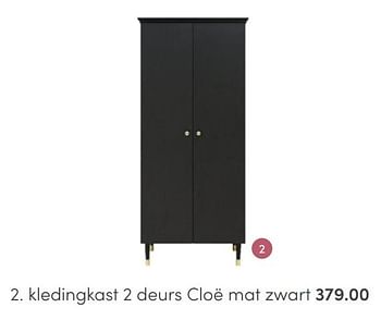 Aanbiedingen Bopita kledingkast 2 deurs cloë mat zwart - Bopita - Geldig van 20/03/2022 tot 26/03/2022 bij Baby & Tiener Megastore