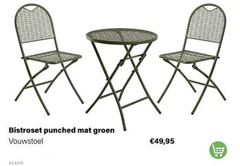 Aanbiedingen Bistroset punched mat groen vouwstoel - Huismerk - Multi Bazar - Geldig van 21/03/2022 tot 05/06/2022 bij Multi Bazar