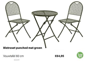Aanbiedingen Bistroset punched mat groen vouwtafel - Huismerk - Multi Bazar - Geldig van 21/03/2022 tot 05/06/2022 bij Multi Bazar
