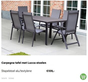 Aanbiedingen Carpegna tafel met lucca stoelen stapelstoel alu-textylene - Huismerk - Multi Bazar - Geldig van 21/03/2022 tot 05/06/2022 bij Multi Bazar