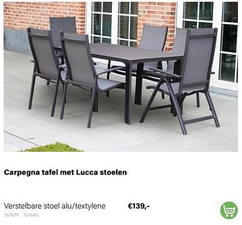 Aanbiedingen Carpegna tafel met lucca stoelen verstelbare stoel alu-textylene - Huismerk - Multi Bazar - Geldig van 21/03/2022 tot 05/06/2022 bij Multi Bazar