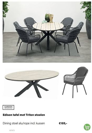 Aanbiedingen Edison tafel met triton stoelen dining stoel alu-rope incl. kussen - Garden Impressions - Geldig van 21/03/2022 tot 05/06/2022 bij Multi Bazar