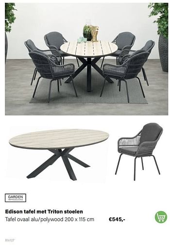 Aanbiedingen Edison tafel met triton stoelen tafel ovaal alu-polywood - Garden Impressions - Geldig van 21/03/2022 tot 05/06/2022 bij Multi Bazar