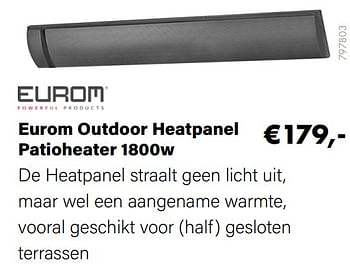 Aanbiedingen Eurom outdoor heatpanel patioheater 1800w - Eurom - Geldig van 21/03/2022 tot 05/06/2022 bij Multi Bazar